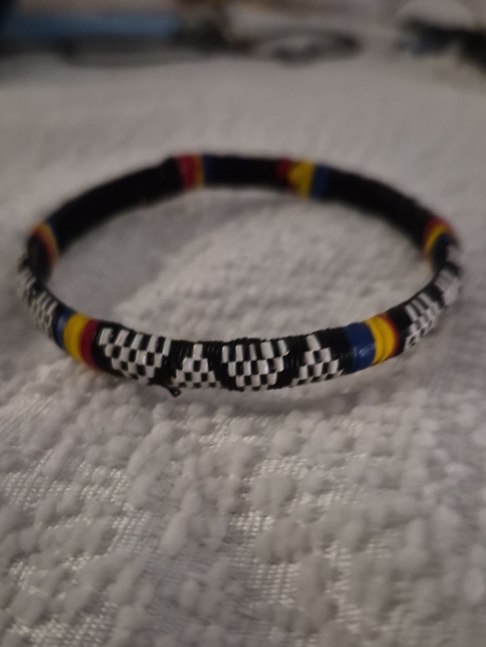 Vintage Artisian Handwoven Bangle Bracelet Black Multicolor